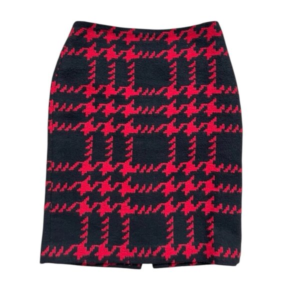 Talbots Womens Size 16 Wool Red Black Houndstooth Skirt Academia Office Siren - Picture 1 of 10